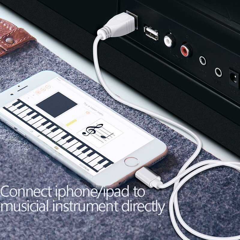 Cáp đàn piano 2 trong 1 OTG cho iPhone sang MIDI Bộ chuyển đổi bàn phím nhạc cụ USB Điện thoại di động Đầu nối đàn piano điện Drum Cáp usb