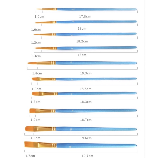 Set cọ 10 cây / màu vẽ acrylic thạch cao và giấy