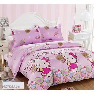 Bộ chăn phao ga gối poly set 5 món mẫu kitty hồng