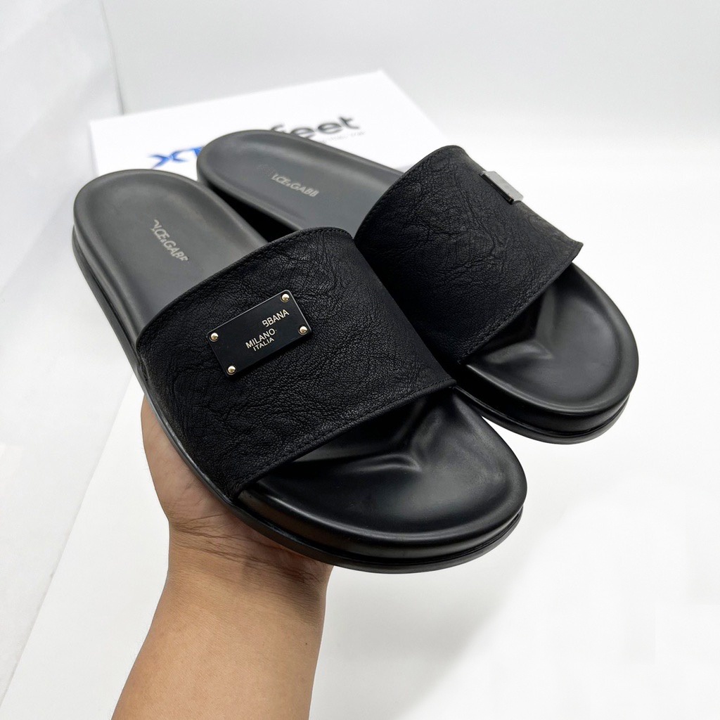 Dép quai ngang D-G quai da logo thép không gỉ, Dép Nam thời trang chất liệu cao cấp