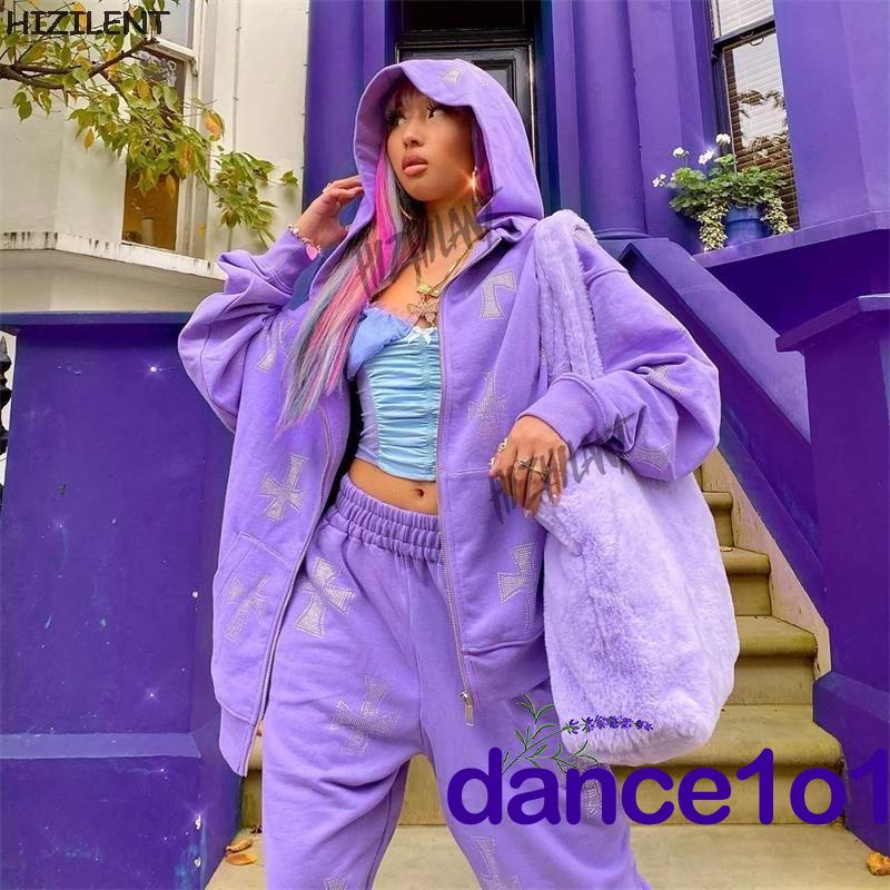 Áo hoodie tay dài in họa tiết đan chéo đính đá thời trang cho nữ