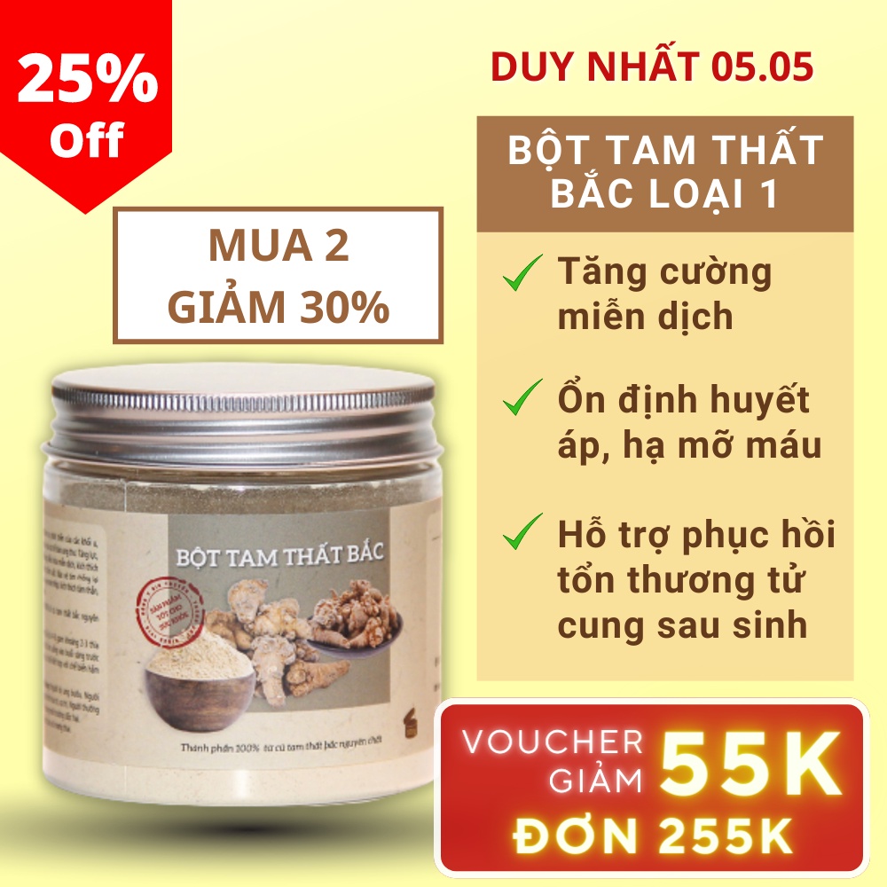 Bột Tam Thất Bắc CAO CẤP Đông Y Gia Truyền Thông Cát_Bột thảo mộc tăng cường hệ miễn dịch, chống đột quỵ, bổ mắt, bổ não