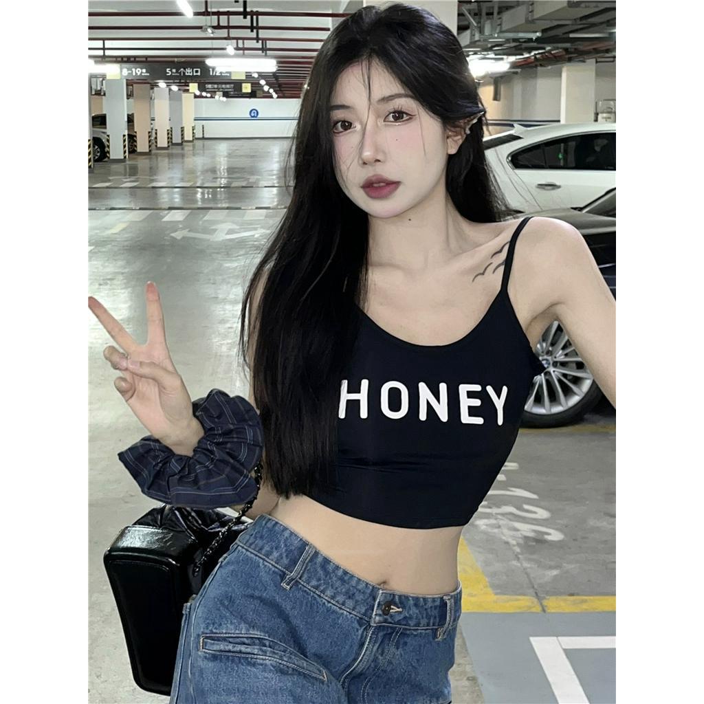 Áo Hai Dây Dáng Ngắn Có Đệm Ngực In Chữ Phong Cách Mới Mùa Hè 63254