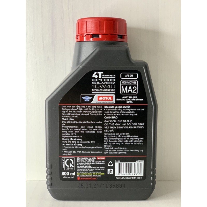 Dầu Nhớt XE SỐ Bán Tổng Hợp MOTUL 3100 SILVER 10W40, API SM, JASO MA2