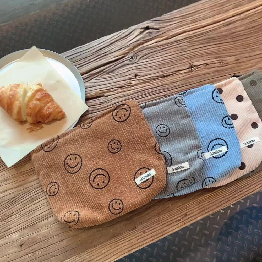 USNOW Túi Đựng Mỹ Phẩm Khóa Kéo Họa Tiết Chấm Bi / Mặt Cười Thời Trang