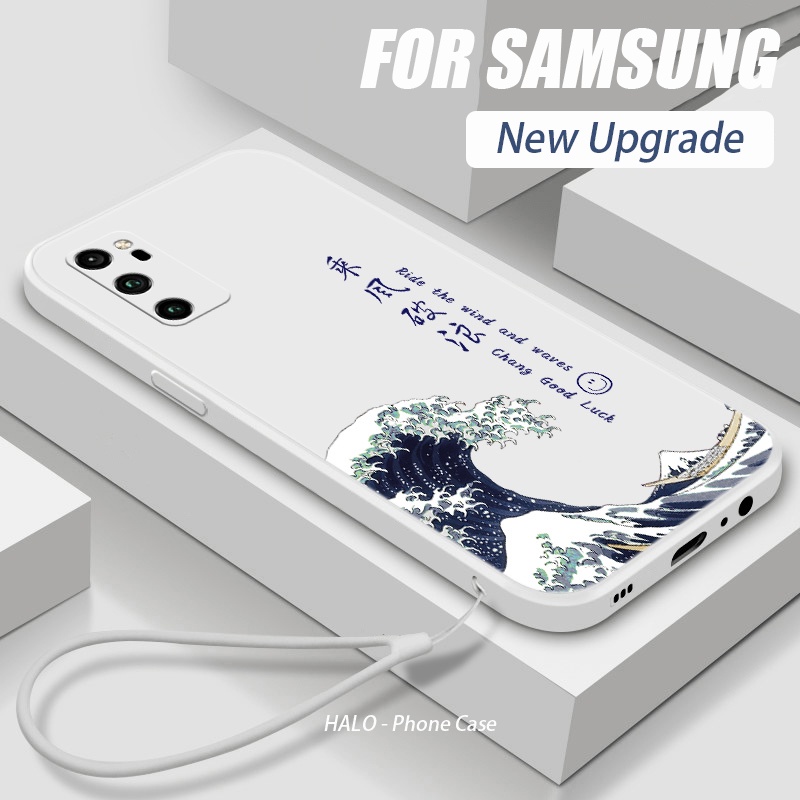 Ốp Điện Thoại Samsung Note 20 Ultra S22 Ultra Silicon Mềm Họa Tiết Sóng Biển Xanh Có Dây Đeo Cho S20 + S10 + Note9 S22 Ultra 5G