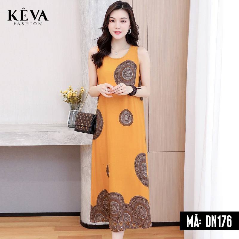 Váy đầm trung niên dáng suông mặc ở nhà - Mặc đi ngủ - Chất lanh thoáng mát - Thương hiệu Keva
