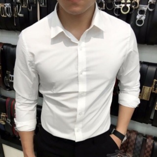 ÁO SƠ MI Trắng NAM CỔ Bẻ KHÔNG NHĂN CHẤT SIÊU ĐẸP