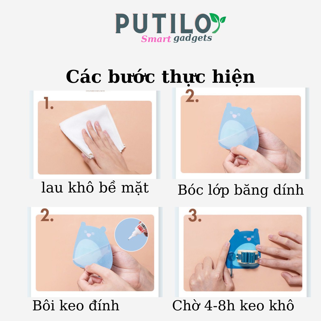 Móc treo chổi dán tường,kẹp giữ cây lau nhà hoạt hình có móc cheo tiện lợi