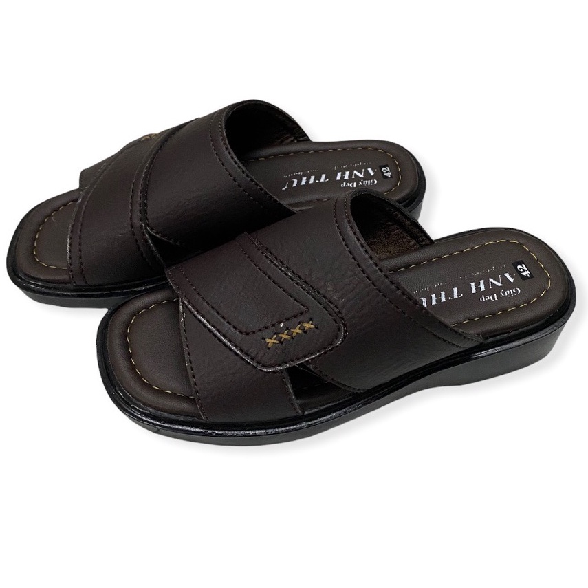 Dép nam quai ngang đế TOMI cao 3 cm màu nâu ms K01