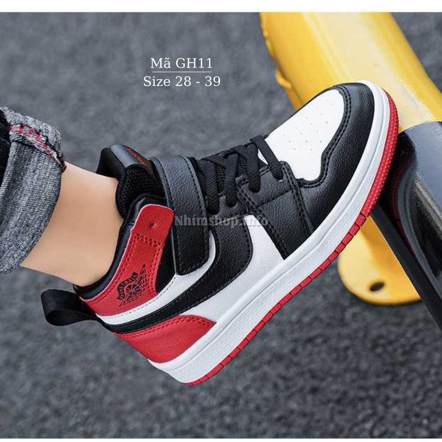 Giày cổ cao jordan dáng thể thao sneaker cho bé trai màu đỏ đen da mềm êm bám tốt đi học chạy bộ trẻ em 4 - 12 tuổi GH11