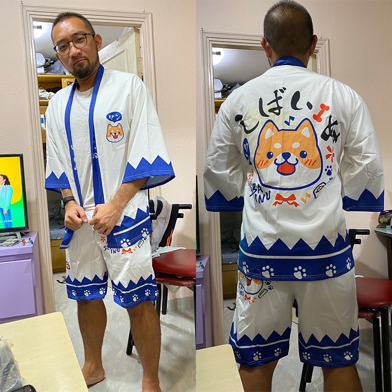 Áo khoác yukata haori kimono tay ngắn in hình Shiba Inu 3D dễ thương thời trang mùa hè giản dị cho nam và nữ