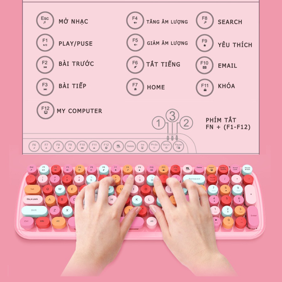 Mofii Candy XR | Bộ bàn phím và chuột không dây cực dễ thương, 104 phím, dùng cho laptop pc tivi, lắp là dùng ngay