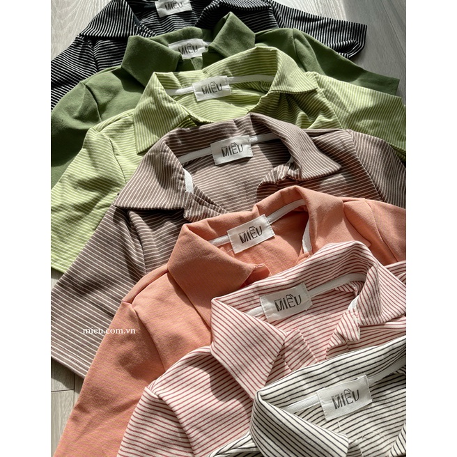 Áo croptop cổ polo sọc trẻ trung năng động Miều Est.2013