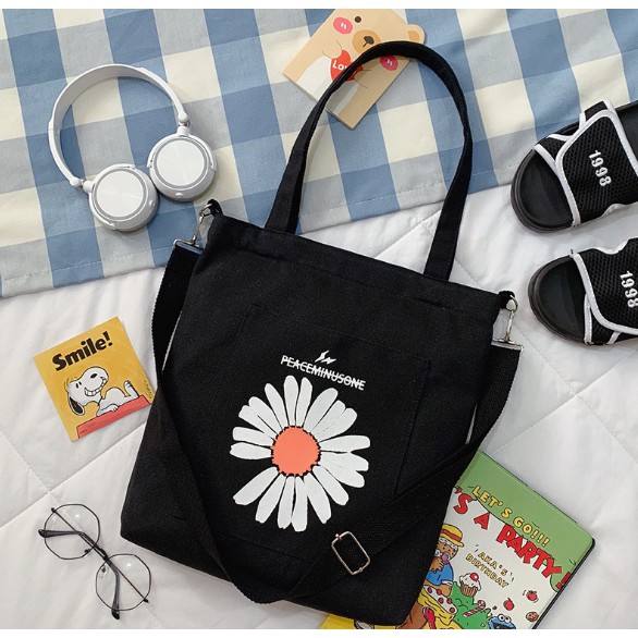 Túi vải canvas - túi tote hoa cúc siêu dễ thương 1hitshop MKZ62 giá rẻ