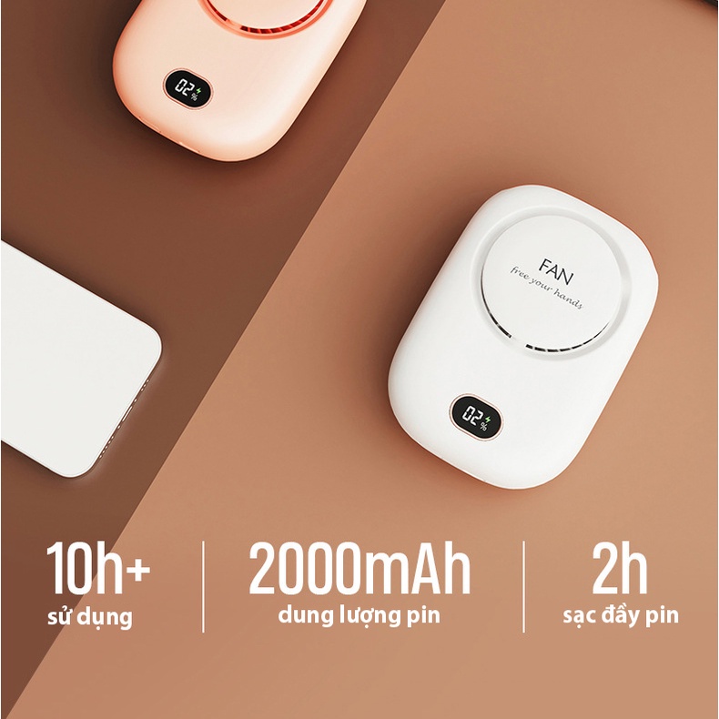 Quạt đeo cổ mini, quạt sạc pin đa năng cực mát cho mùa hè điều chỉnh tốc độ gió