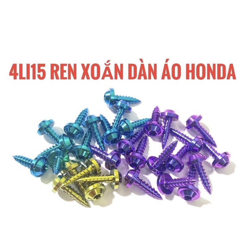 Ốc titan 4li15 ren xoắn gắn đèn biển số , dàn áo honda cực đẹp