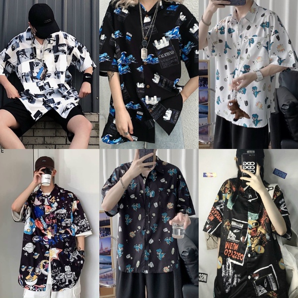 Áo Sơ Mi Tay Lỡ Nam Nữ Form Rộng Unisex Họa Tiêt Đẹp Chất Liệu Lụa Mịn Mát