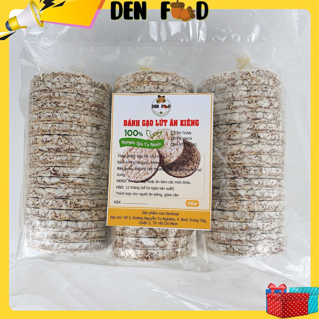 Bánh gạo lứt ăn kiêng Denfood, bánh gạo lức nguyên hạt 500gr