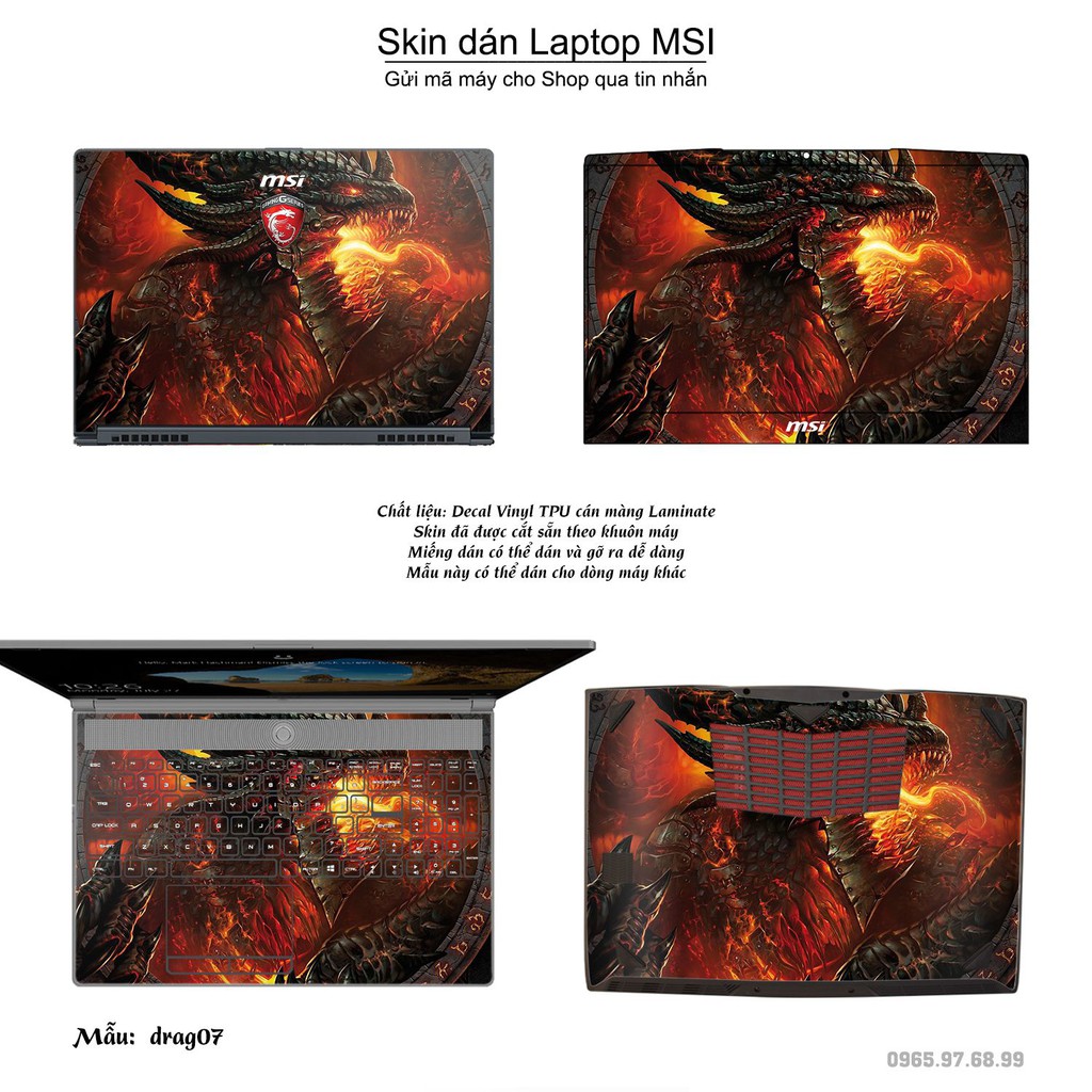 Skin dán Laptop MSI in hình rồng (inbox mã máy cho Shop)