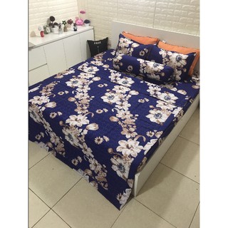 Sale Bộ ga gối poly họa tiết DÂY HOA NỀN XANH TÍM THAN 1m6
