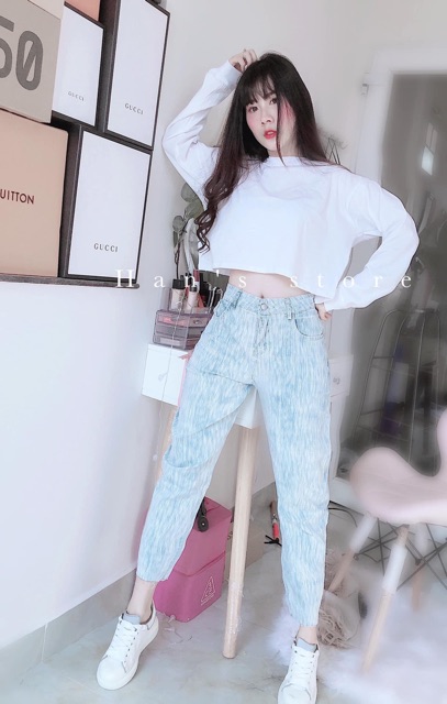 [Mã FAMAYWA giảm 10K đơn 50K] Áo thun croptop cổ tròn tay dài basic đen trắng ( sp y hình 100% ) | BigBuy360 - bigbuy360.vn
