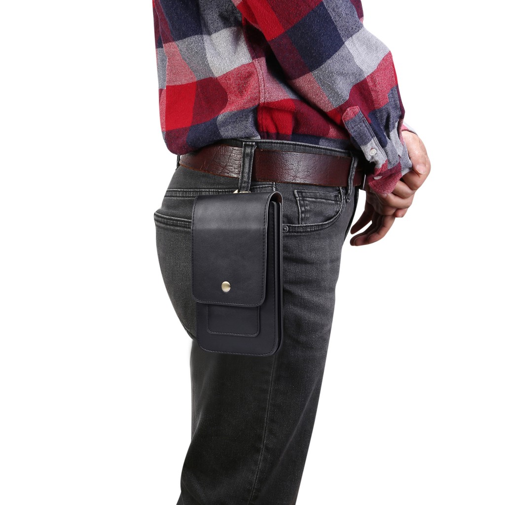 Túi đeo hông từ da đựng điện thoại thiết kế 2 ngăn tùy chọn màu sắc