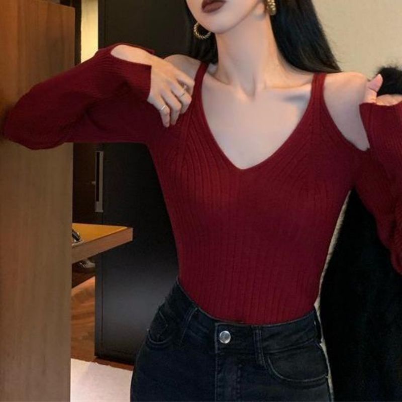Áo Thun Sweater Tay Dài Hở Vai Phong Cách Đơn Giản Dễ Phối Đồ Cho Nữ
