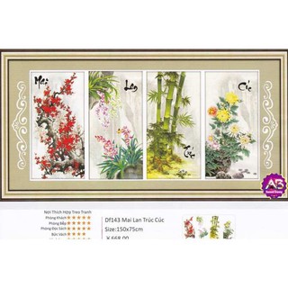Tranh đính đá tứ quý Mai Lan Trúc Cúc. Kích thước: 155*75cm