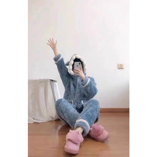 Bộ ngủ bông cá mập chất lông mịn dày dặn có 3 màu đơn giản phong ách năng động cho mùa đông 2022