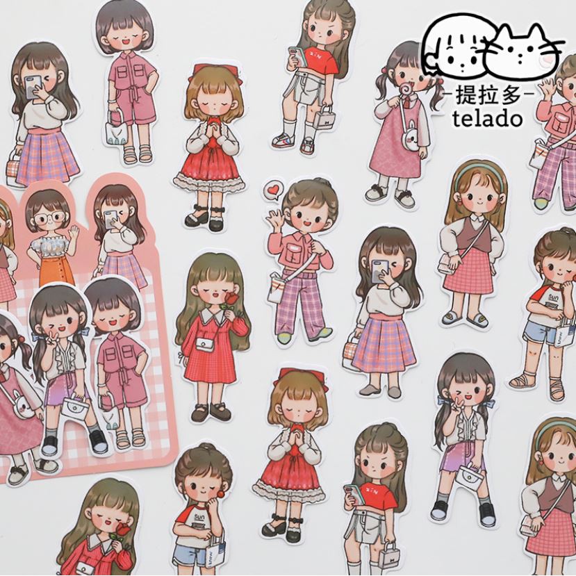 Bộ 20 sticker Telado Four season cute wear trang trí sổ tay | BSB179