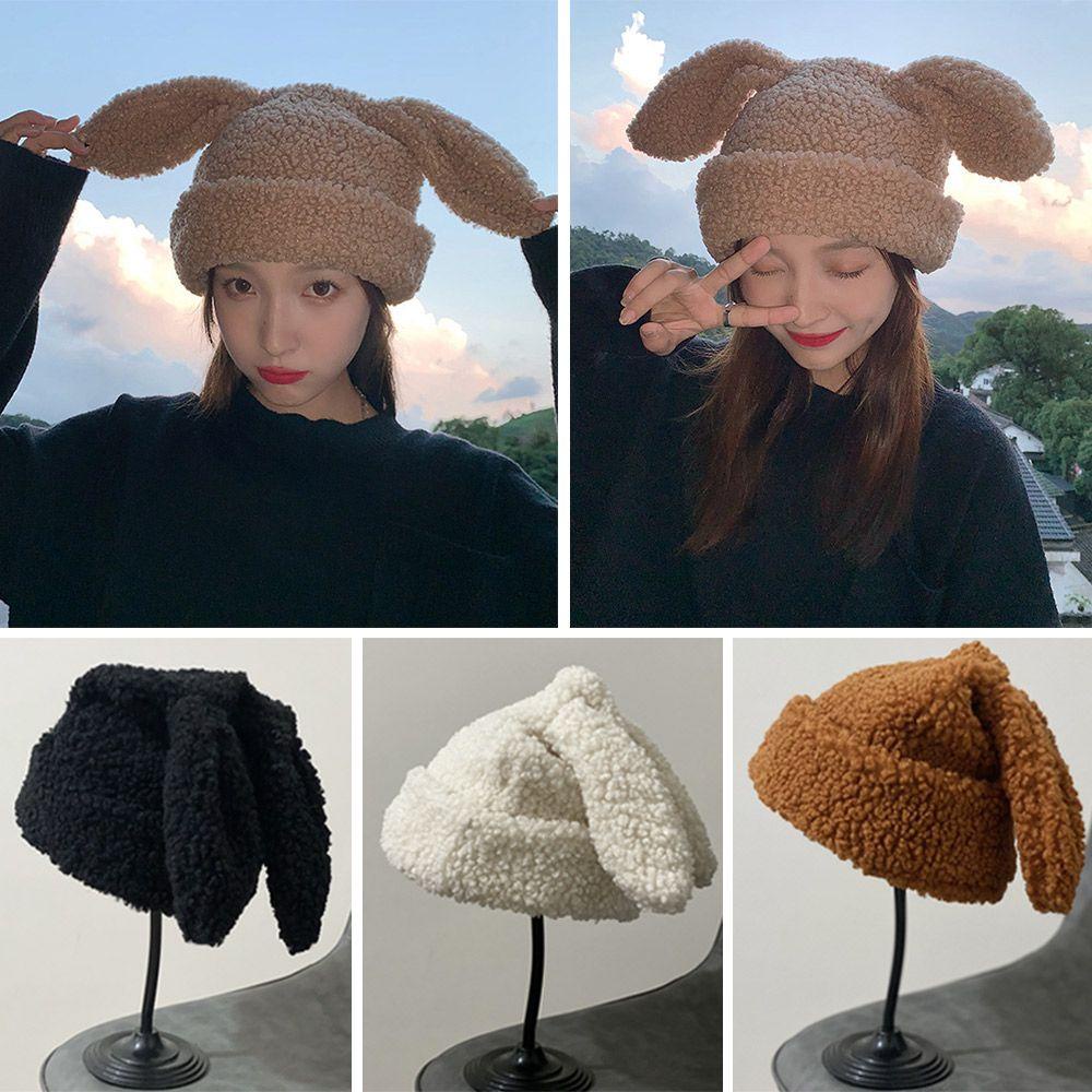 Mũ Beanie Tai Thỏ Mềm Mại Chống Gió Giữ Ấm