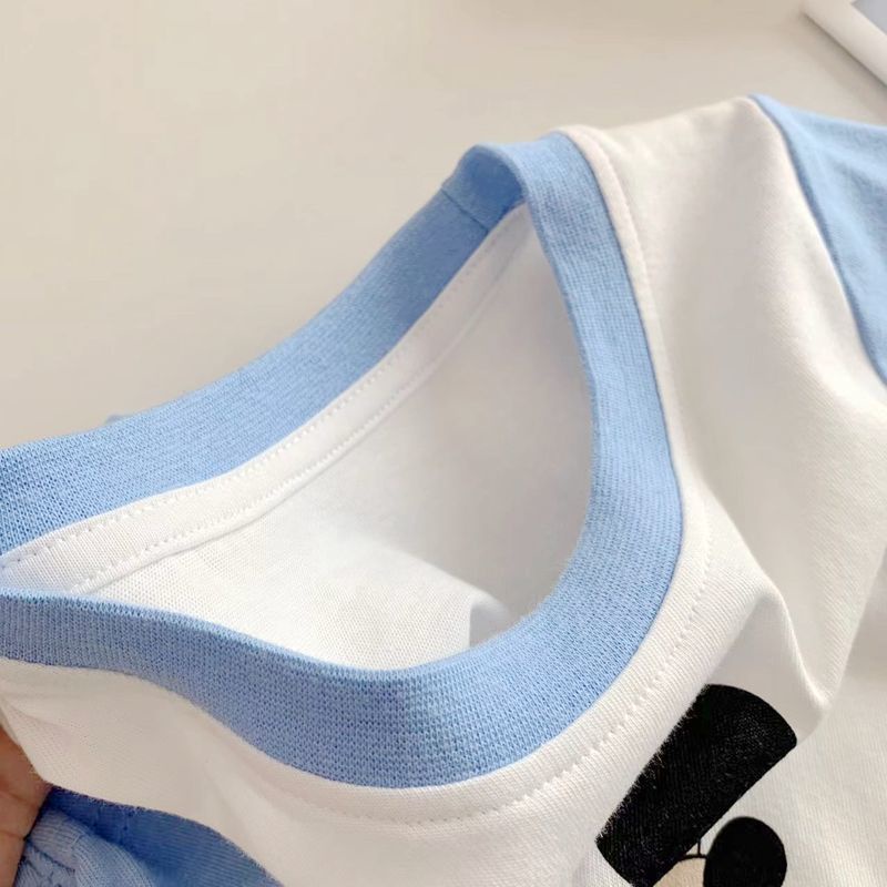 Set Áo Thun Ngắn Tay In Hoạt Hình Và Quần Short Kẻ Sọc Phong Cách Hàn Quốc Cho Bé Trai