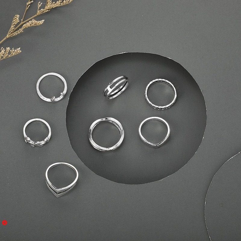 Set 7 nhẫn bạc đeo khớp ngón tay thời trang cho nữ