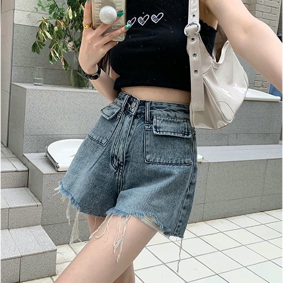 Quần Short Denim Lưng Cao Ống Rộng Plus Size Phong Cách Hàn Quốc Cho Nữ