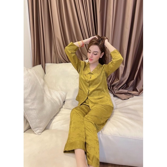 Đồ bộ pijama - bộ lụa mặc nhà gấm phối latin thêu siêu sang