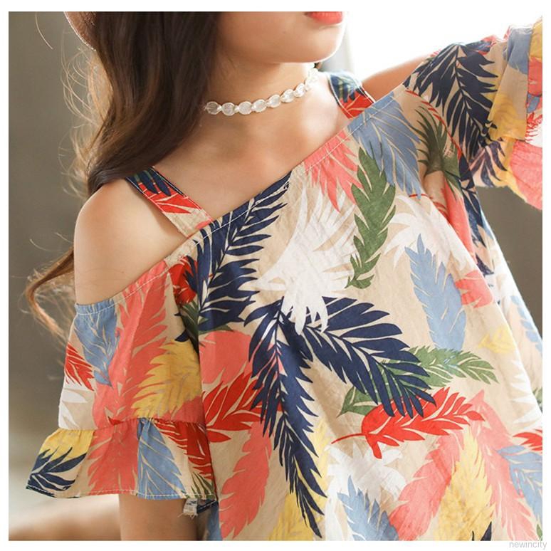 Set áo trễ vai hoạ tiết hoa + quần sọt cho bé gái