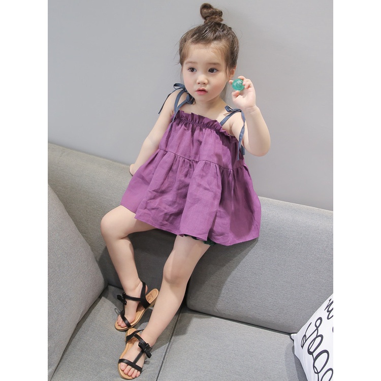 Đầm Dây Đi Biển Bằng Cotton Cho Bé Gái 1-6 Tuổi