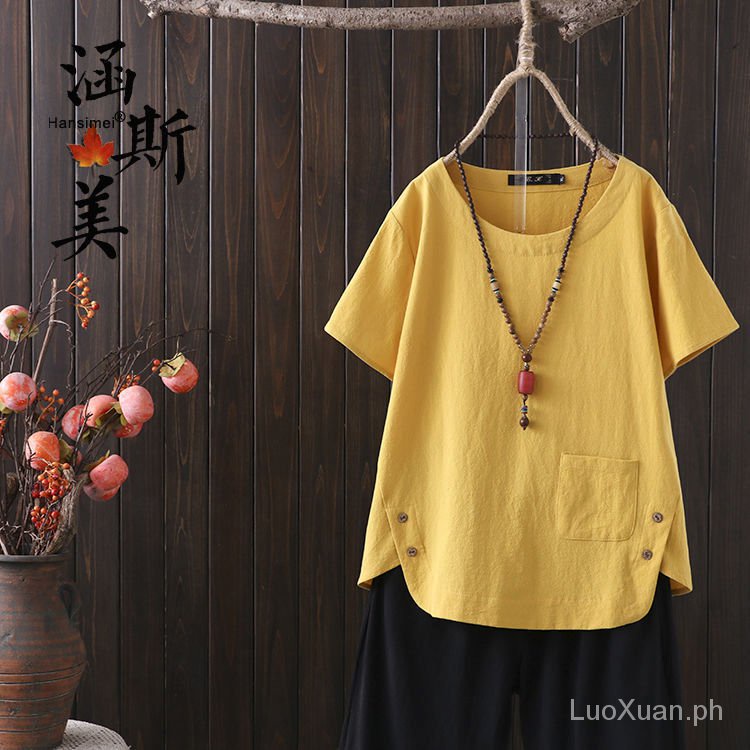 Áo Thun Cotton Lanh Mỏng Tay Ngắn Dáng Rộng Thời Trang Cho Nữ