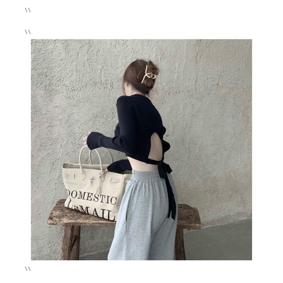 Áo gân croptop cổ bẻ phối thắt nơ lưng cực chất TTSA0809