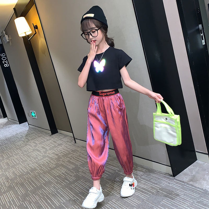 Bộ đồ thể thao 2 món áo thun + quần thời trang mùa hè hàng mới dành cho bé gái