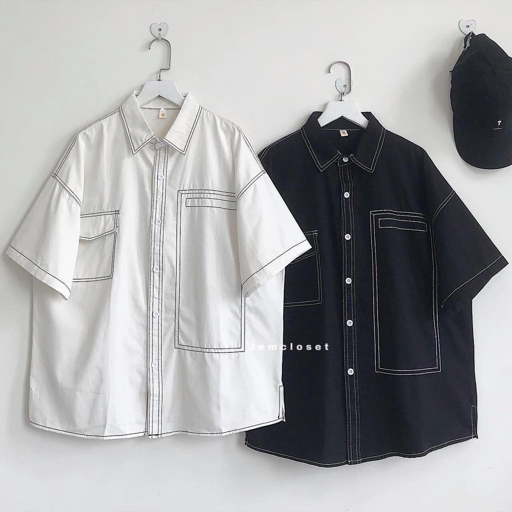Áo sơ mi cộc tay viền chỉ