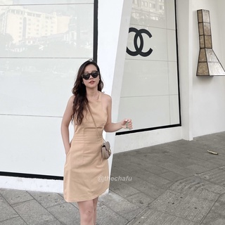 Đầm linen chiết eo có túi 2 bên
