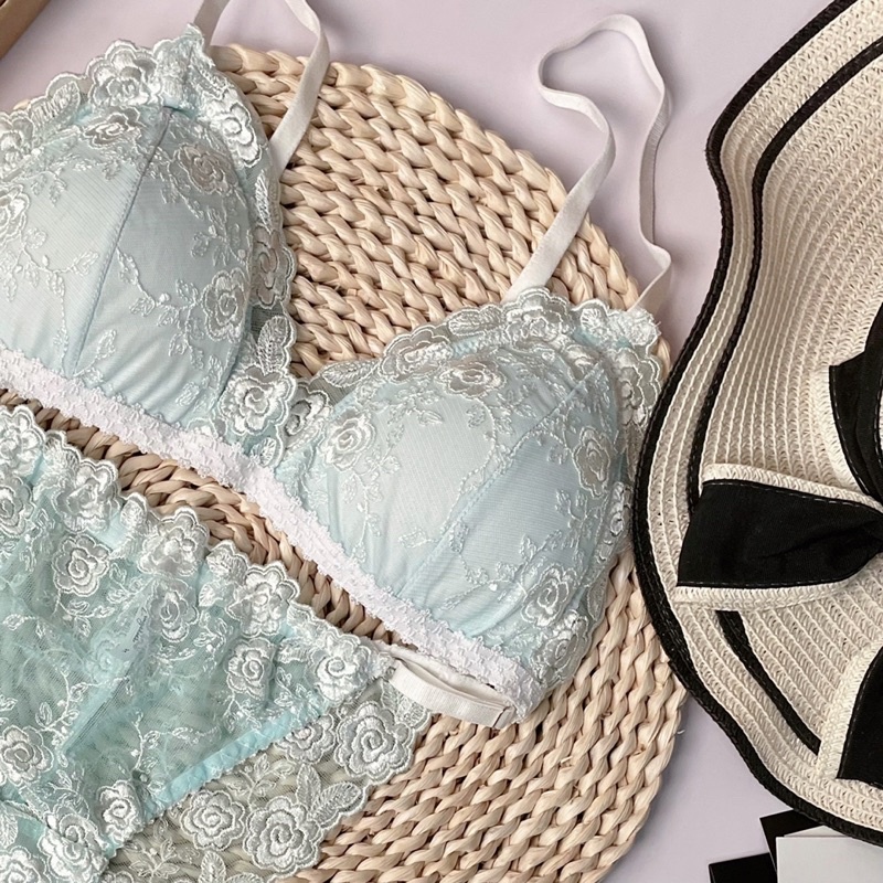 Set đồ lót nội y thiết kế ren hoa xanh