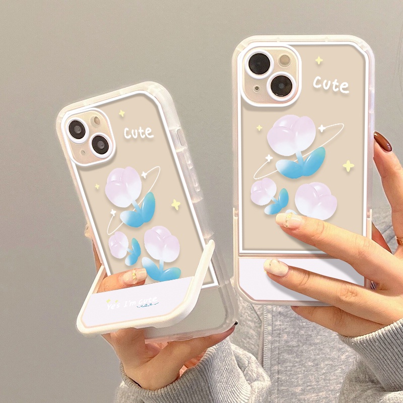 Ốp Điện Thoại Silicon Mềm Trong Suốt Có Giá Đỡ Hình Hoa Tulip Cho IPhone 7 8 Plus X XR XS Max 11 12 13 Pro Max 6 6S SE 2020