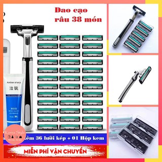 Dao cạo râu bộ 36 lưỡi kép siêu bén, tặng kèm kem cạo,cạo siêu sạch, siêu êm