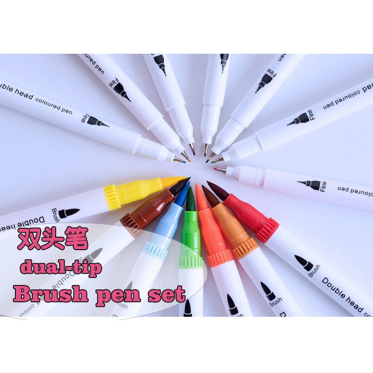 [Bujo]  [MỚI] Set 12/24 Bút Highlight Brush ngòi lông 2 đầu mềm dạ quang đánh dấu tiện lợi