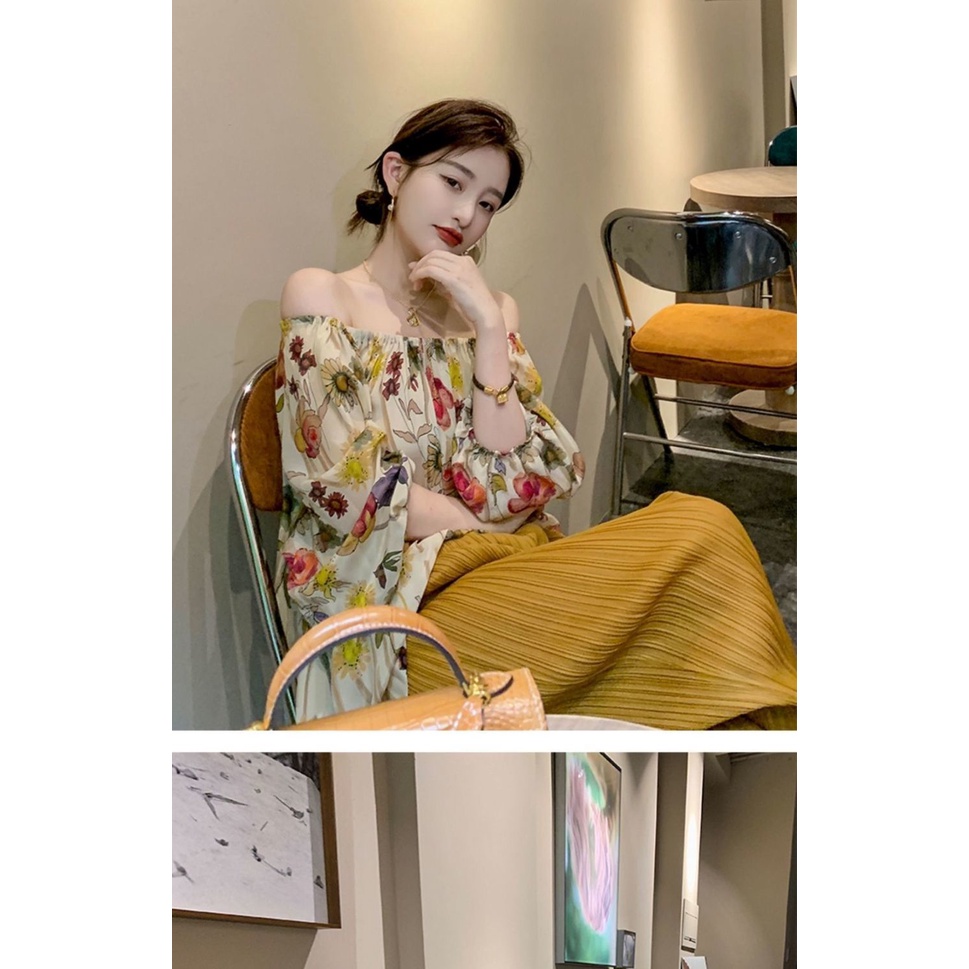 Bộ áo ngắn tay và quần ống rộng phong cách phương tây mùa hè cho nữ