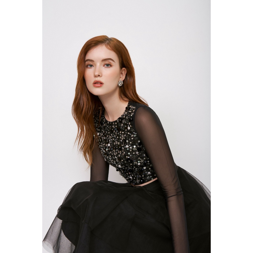 MAVEN - Áo đen croptop phối lưới Joe Black Top
