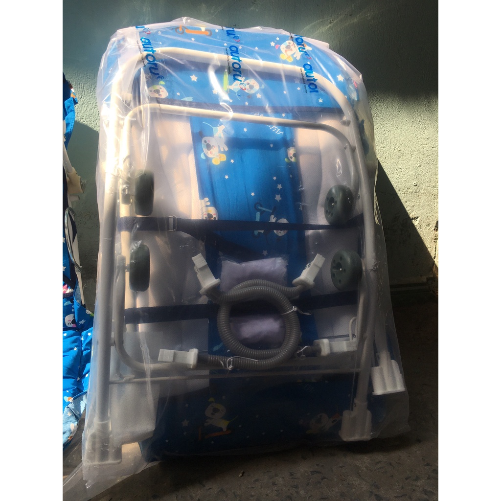 Xe nhún bập bênh cho bé ăn bột gấp gọn hiệu Autoru kèm mùn chụp-xe 4 nhún